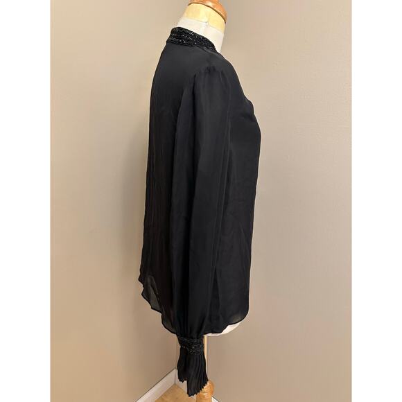 Oscar de la Renta Black Beaded Embroidery Blouse Sz M/L - Picture 5 of 7